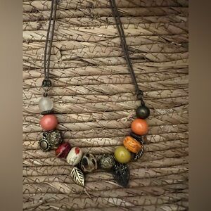 Multicolor Large Beads Stone Metal Ceramic Boho Tribal Necklace